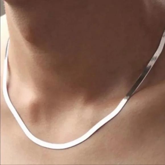 NEW “20” 925 STERLING SILVER SNAKE FLATE NECKLACE - Picture 1 of 7